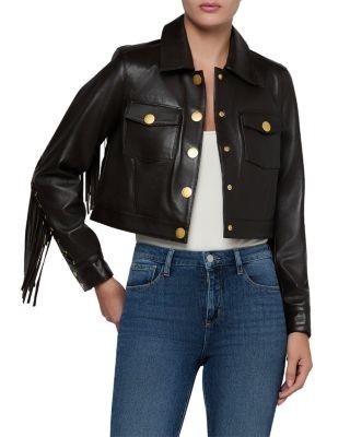 L'Agence Luci Leather Fringe Jacket