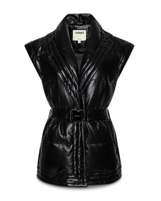 L'Agence Ignis Puffer Belted Faux Leather Down Vest