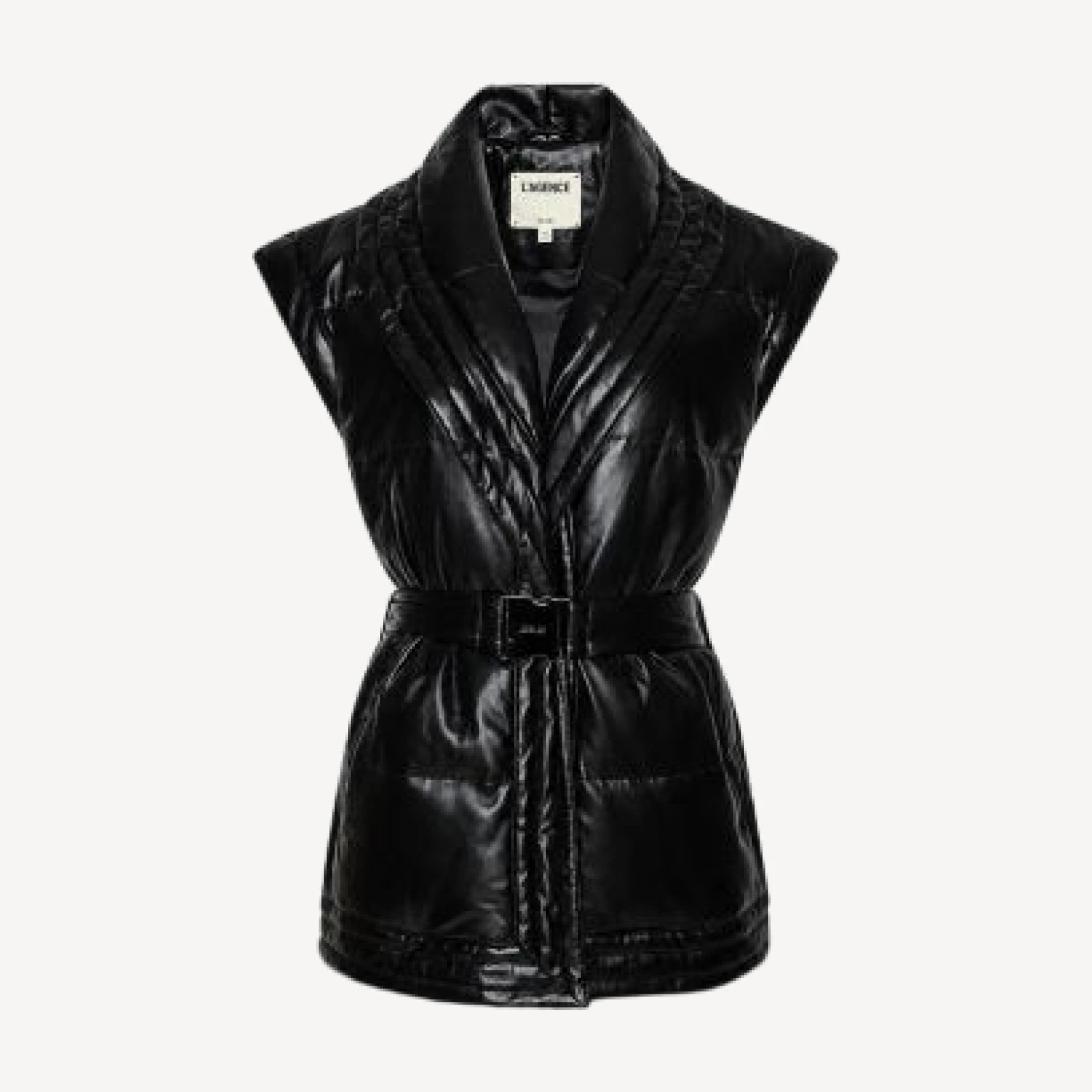 L'Agence Ignis Puffer Belted Faux Leather Down Vest