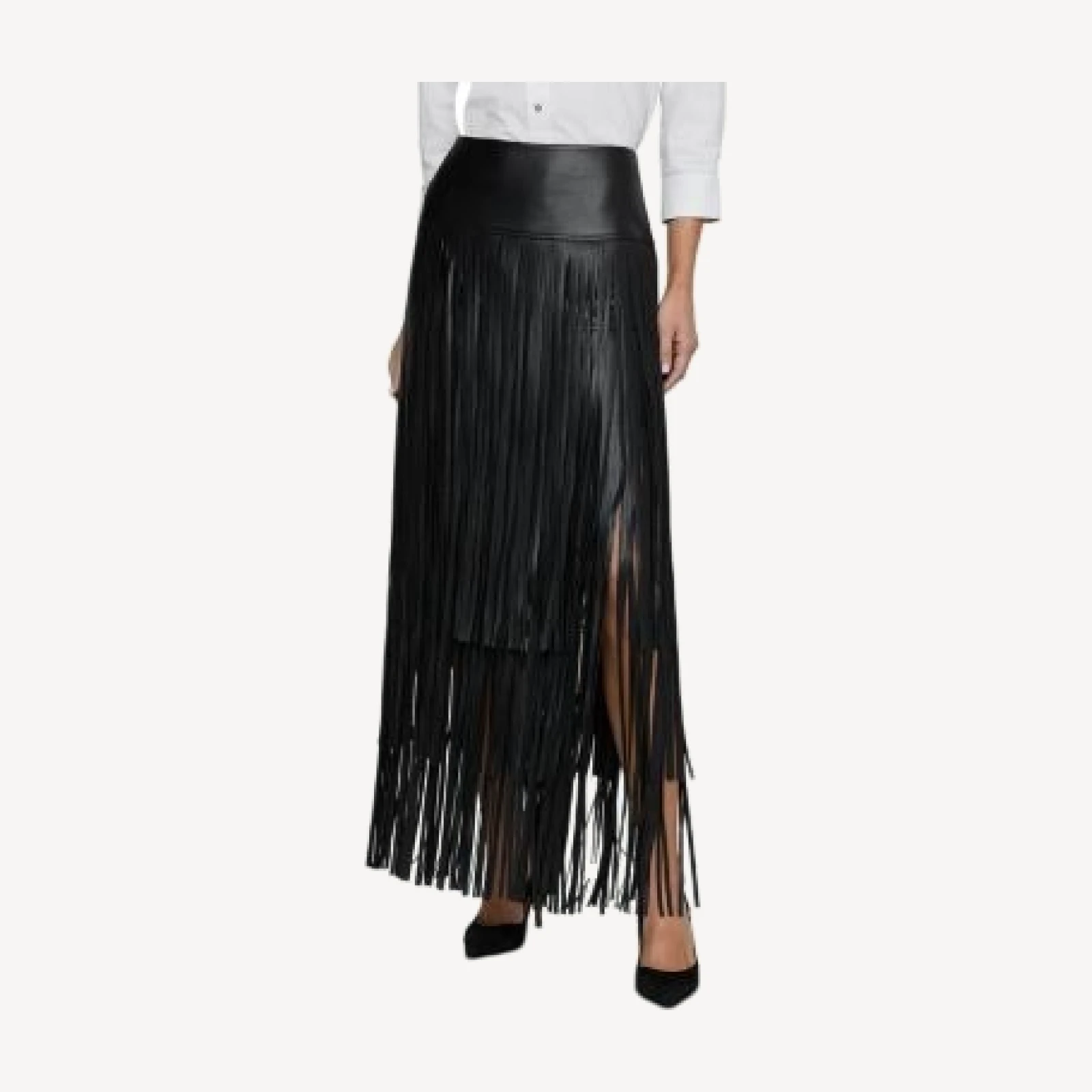 L'Agence Karoline Maxi Fringe Faux Leather Skirt