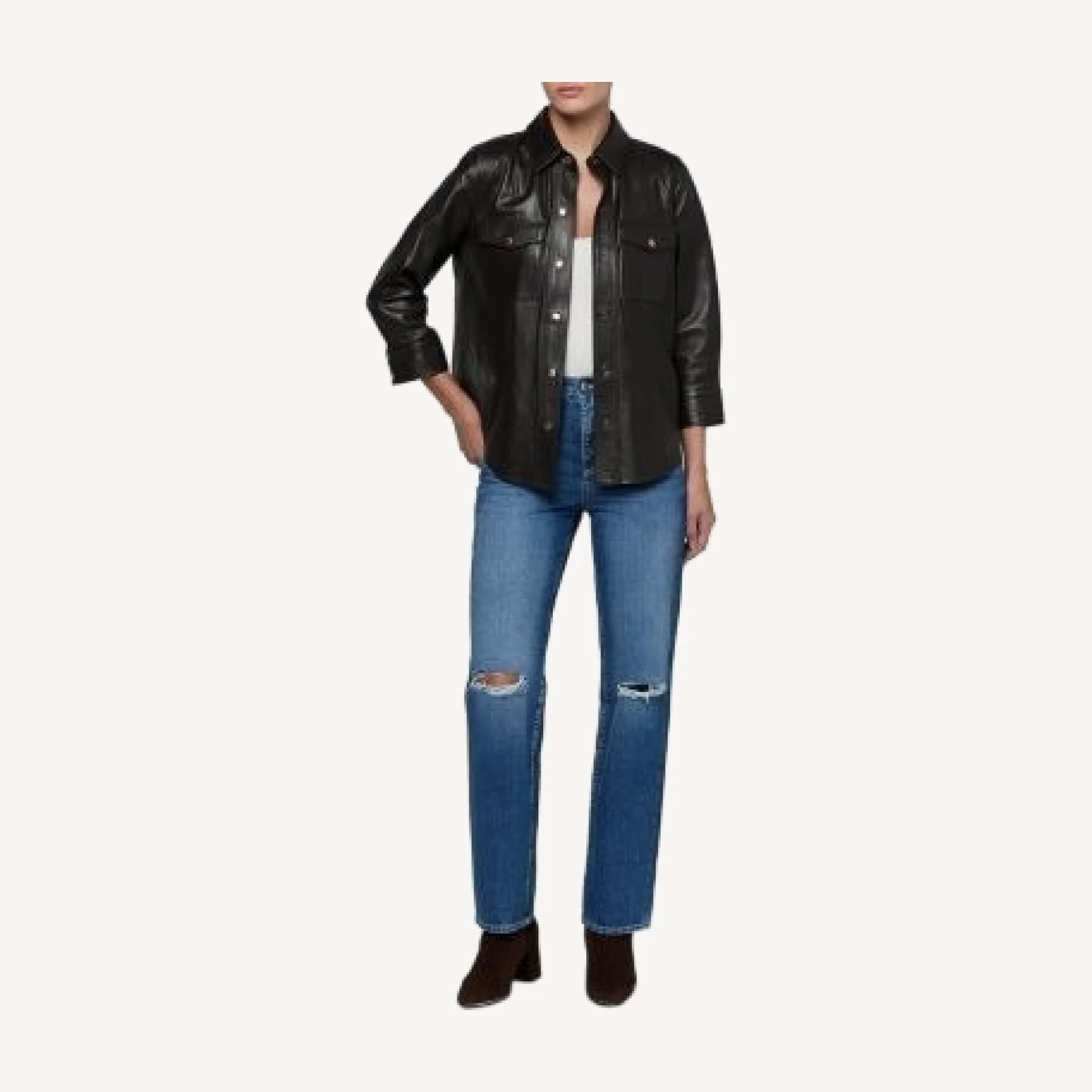 L'Agence Avina Leather Button Front Blouse