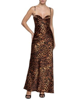 L'Agence Sayla Bias Cut Leopard Print Silk Maxi Dress