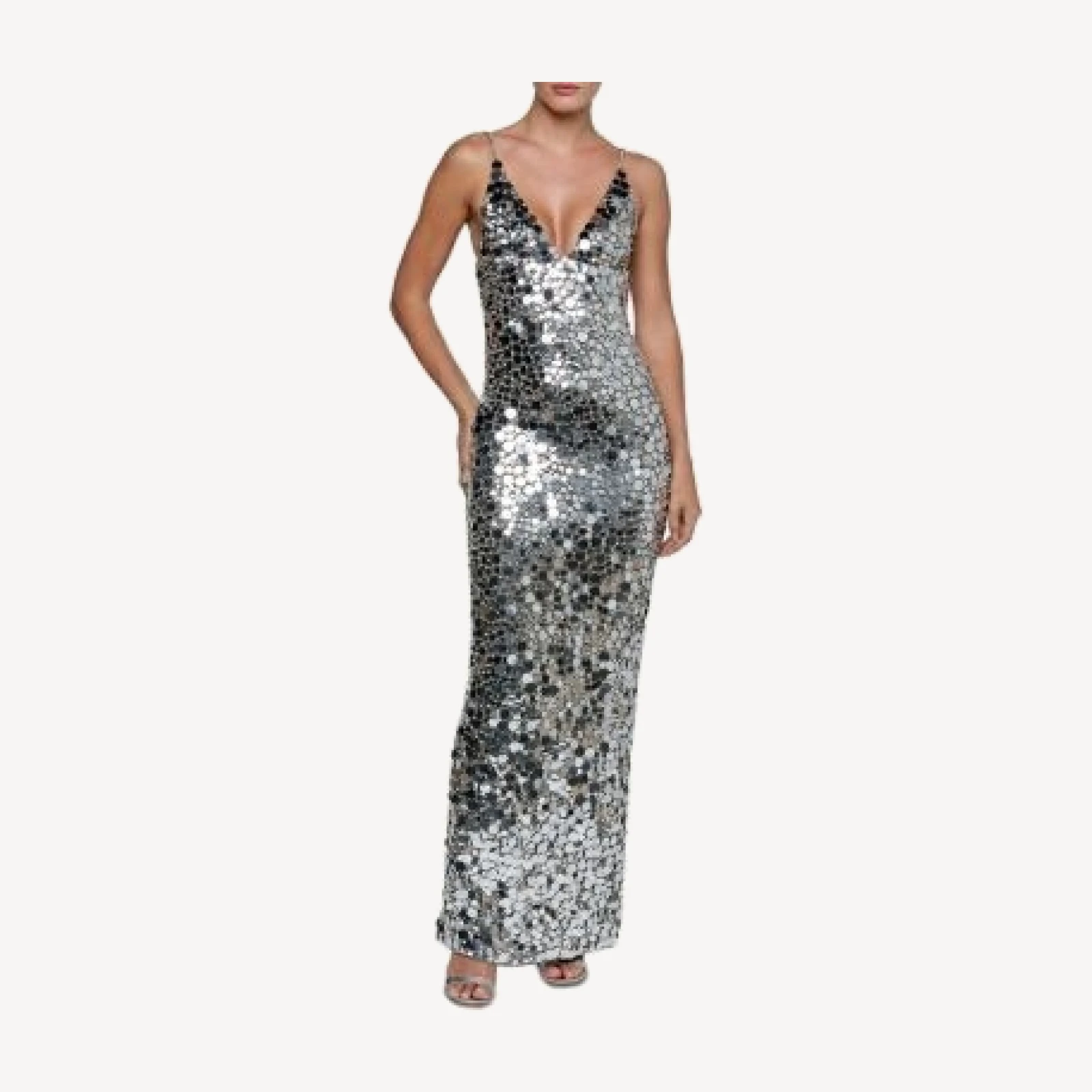 L'Agence Caelith Deep V Neck Sequin Gown