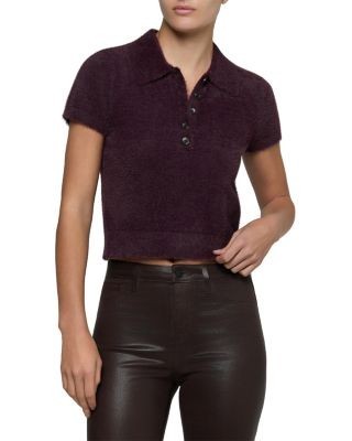 L'Agence Cirrus Short Sleeve Fuzzy Polo Top