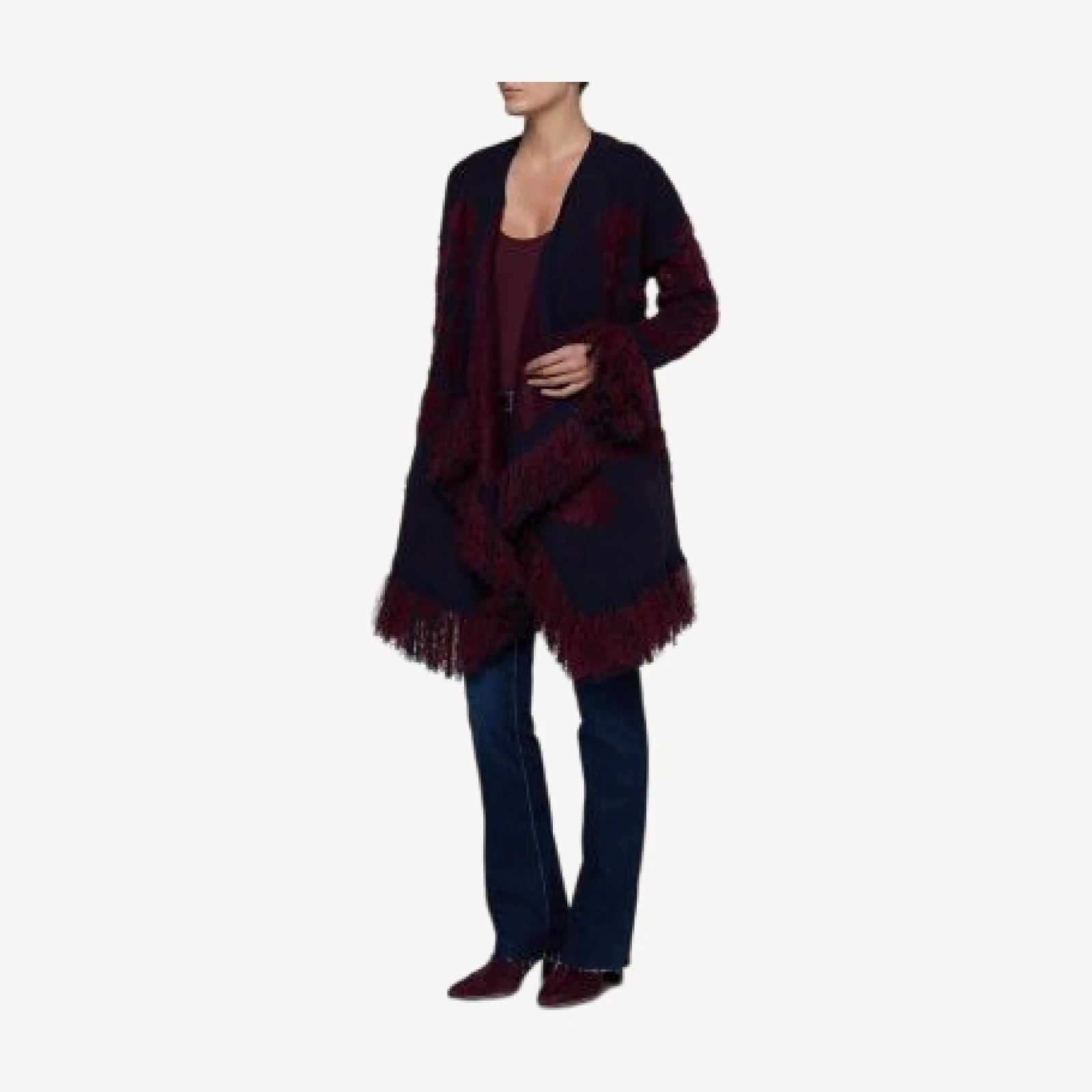 L'Agence Naiad Jacquard Fringe Cardigan