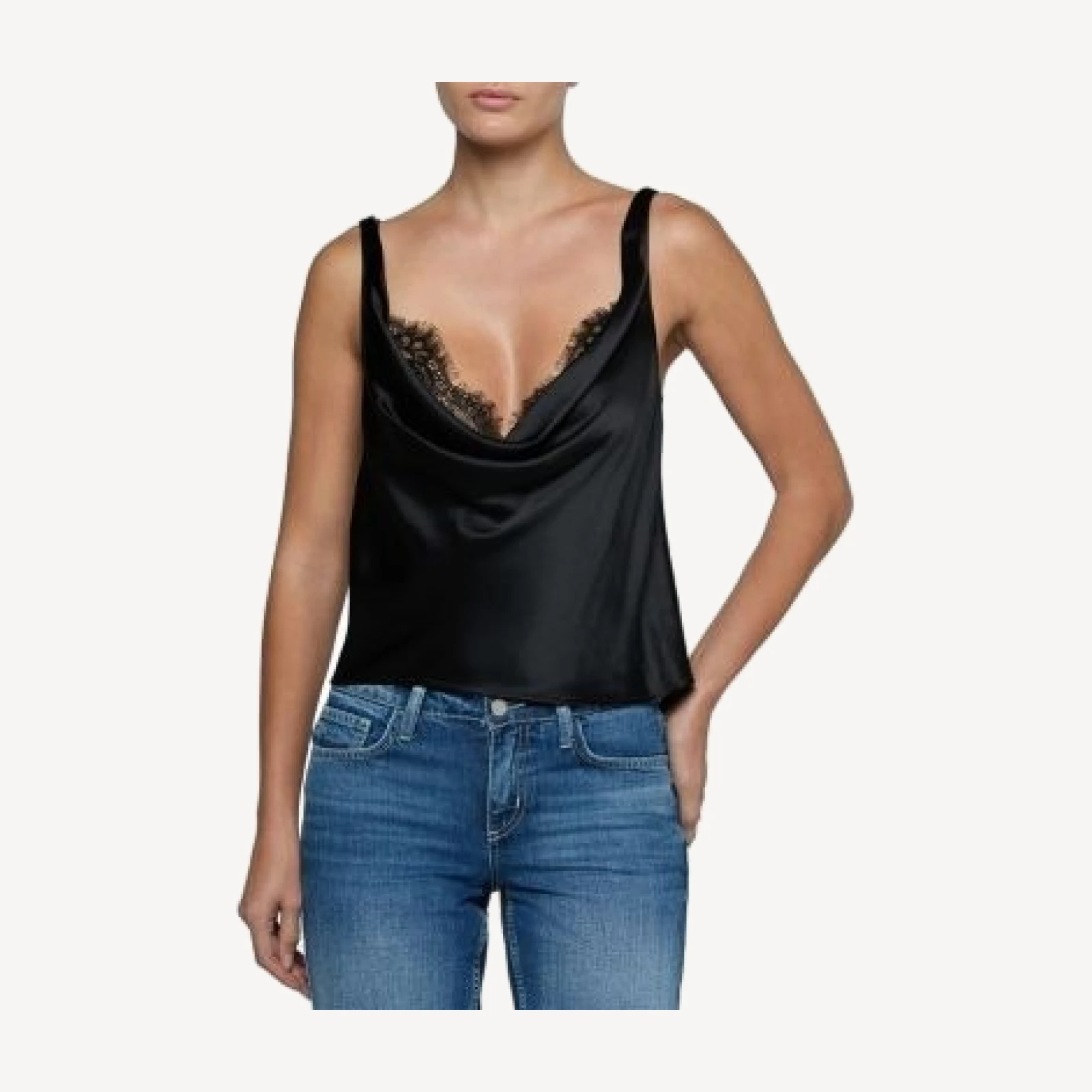 L'Agence Evadne Cowl Neck Lace Trim Lace Tank Top