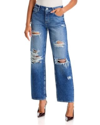 L'Agence Zelda Low Rise Slouchy Straight Leg Jeans in Atlantis Destruct