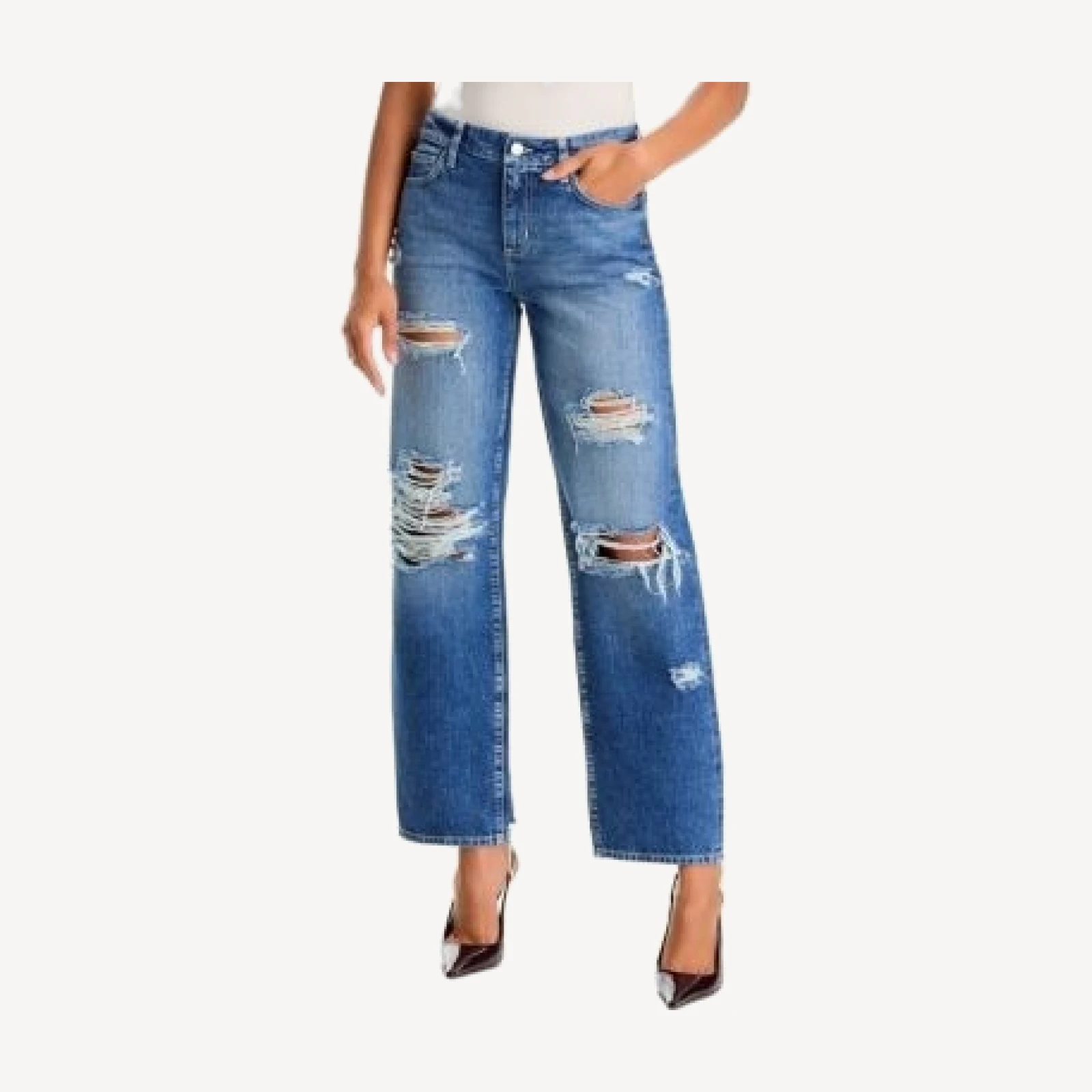 L'Agence Zelda Low Rise Slouchy Straight Leg Jeans in Atlantis Destruct