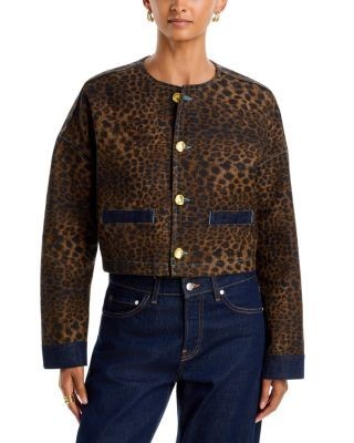 L'Agence Verona Leopard Print Collarless Jacket
