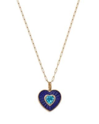 Bloomingdale's Fine Collection Blue Topaz, Lapis Lazuli & Diamond Heart Pendant Necklace in 14K Yellow Gold, 18