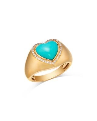 Bloomingdale's Fine Collection Turquoise & Diamond Heart Ring in 14K Yellow Gold