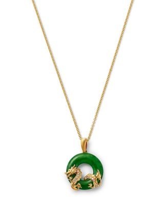 Bloomingdale's Fine Collection Dyed Jade & Diamond Dragon Circle Pendant Necklace in 14K Yellow Gold, 16-18