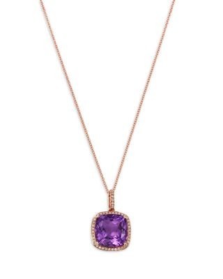 Bloomingdale's Fine Collection Amethyst & Diamond Cushion Halo Pendant Necklace in 14K Rose Gold, 16-18