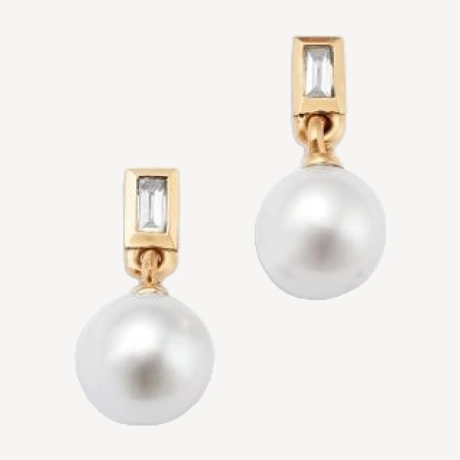 Bloomingdale's Fine Collection Spring Pearl Freshwater Pearl & Diamond Baguette Drop Earrings in 14K Yellow Gold