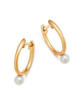 Bloomingdale's Fine Collection Spring Pearl Freshwater Pearl Hoop Earrings in 14K Yellow Gold