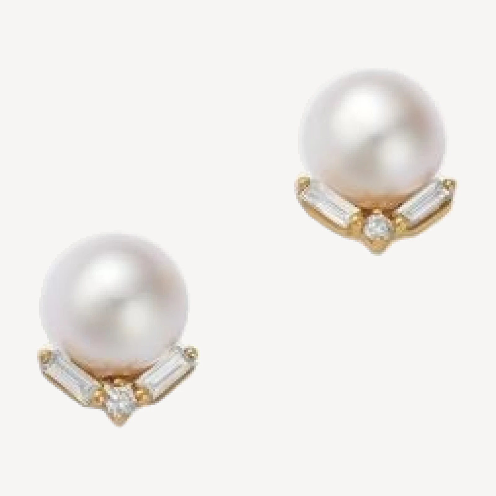 Bloomingdale's Fine Collection Spring Pearl Freshwater Pearl & Diamond Baguette Stud Earrings in 14K Yellow Gold