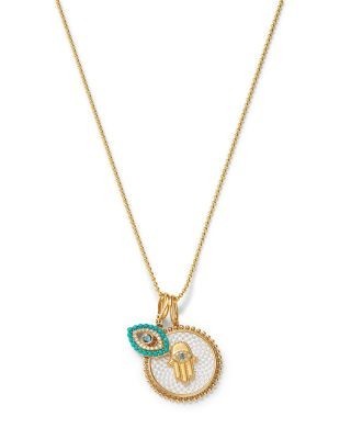 Bloomingdale's Fine Collection Multi Gemstone & Diamond Hamsa & Evil Eye Charm Pendant Necklace in 14K Yellow Gold, 16-18