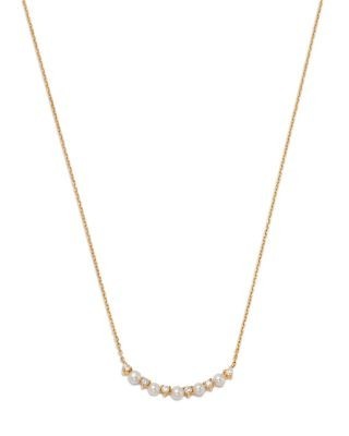 Bloomingdale's Fine Collection Spring Pearl Freshwater Pearl & Diamond Curved Bar Necklace in 14K Yellow Gold, 16-18