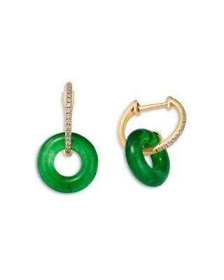 Bloomingdale's Fine Collection Dyed Jade & Diamond Doorknocker Drop Earrings in 14K Yellow Gold