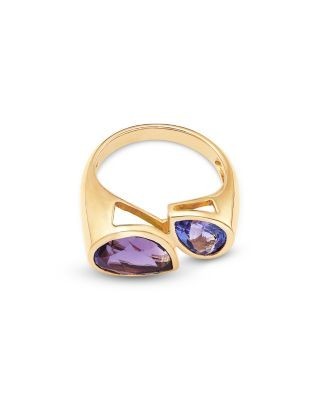 Bloomingdale's Fine Collection Amethyst & Tanzanite Double Pear Bypass Ring in 14K Yellow Gold
