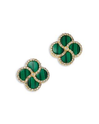 Bloomingdale's Fine Collection Malachite & Diamond Clover Stud Earrings in 14K Yellow Gold