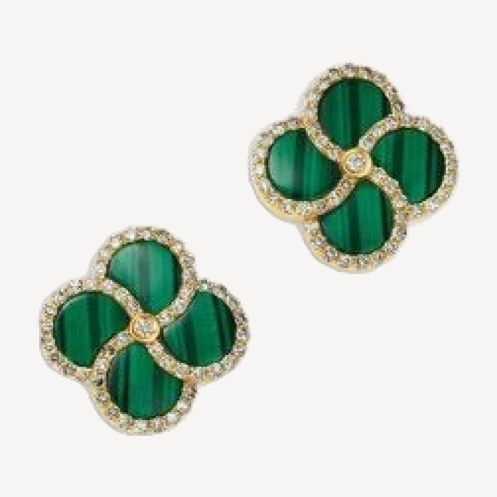 Bloomingdale's Fine Collection Malachite & Diamond Clover Stud Earrings in 14K Yellow Gold