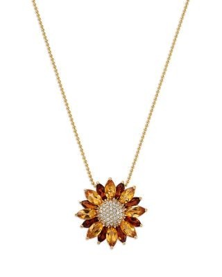 Bloomingdale's Fine Collection Citrine & Diamond Daisy Pendant Necklace in 14K Yellow Gold, 18