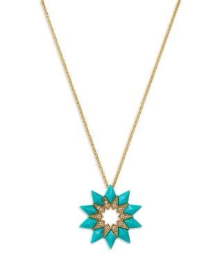 Bloomingdale's Fine Collection Turquoise & Diamond Starburst Pendant Necklace in 14K Yellow Gold, 18
