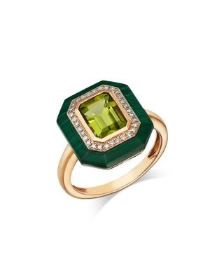 Bloomingdale's Fine Collection Peridot, Malachite & Diamond Halo Ring in 14K Yellow Gold