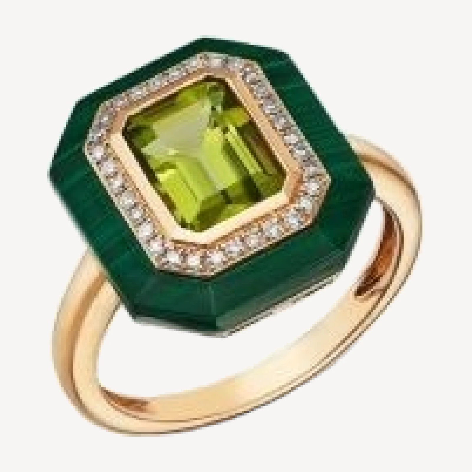 Bloomingdale's Fine Collection Peridot, Malachite & Diamond Halo Ring in 14K Yellow Gold