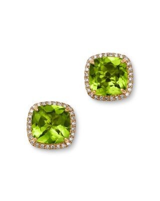 Bloomingdale's Fine Collection Peridot & Diamond Halo Stud Earrings in 14K Yellow Gold