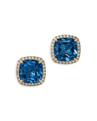 Bloomingdale's Fine Collection London Blue Topaz & Diamond Halo Stud Earrings in 14K Yellow Gold