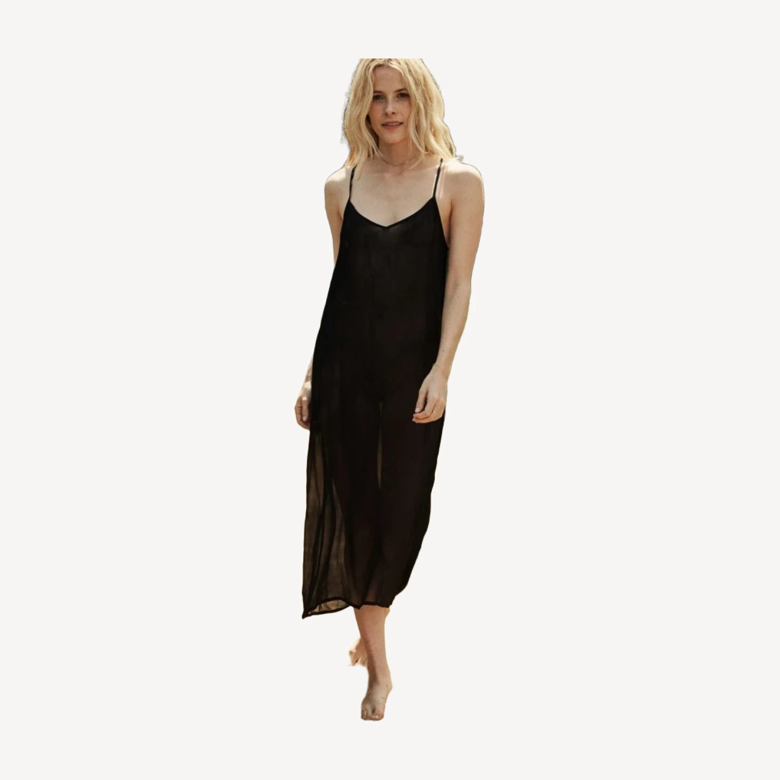 LONG DEEP V-NECK SLIP -- BLACK
