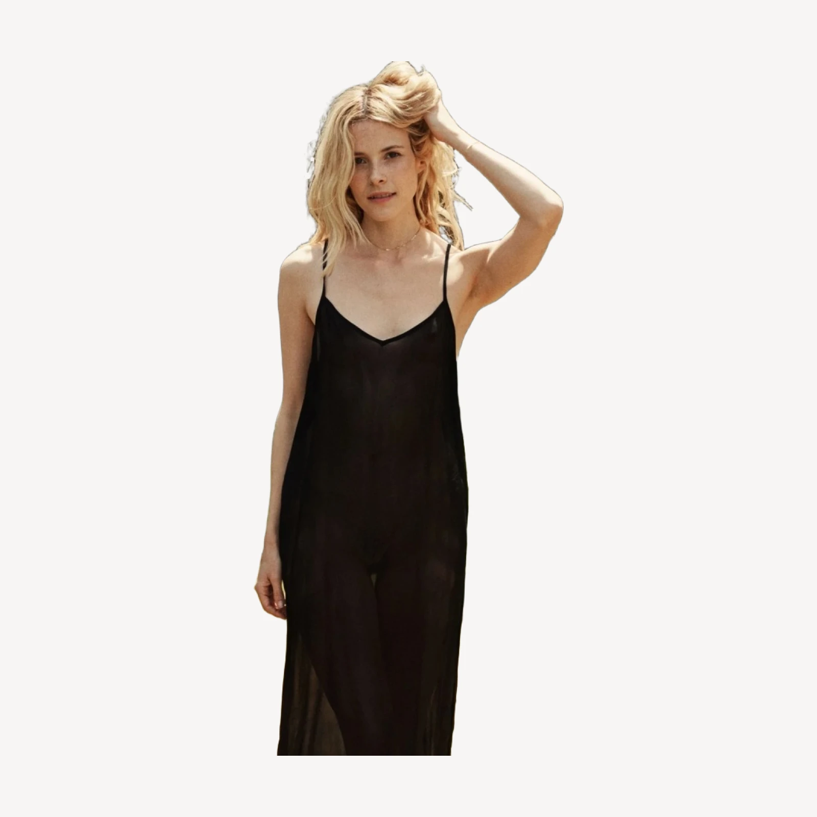 LONG DEEP V-NECK SLIP -- BLACK