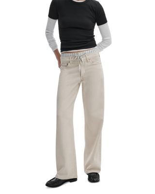 rag & bone Saige Boxer Trim Mid Rise Straight Leg Jeans in Sand Stripe