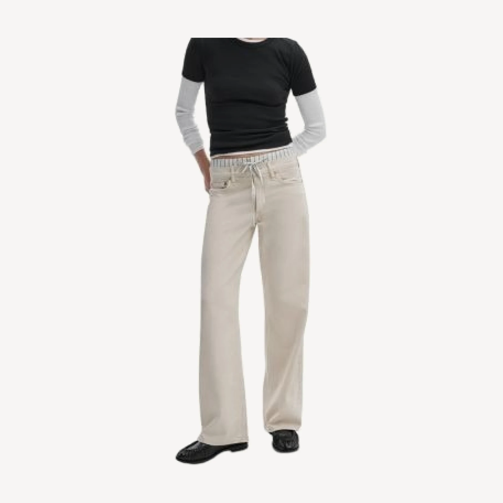 rag & bone Saige Boxer Trim Mid Rise Straight Leg Jeans in Sand Stripe
