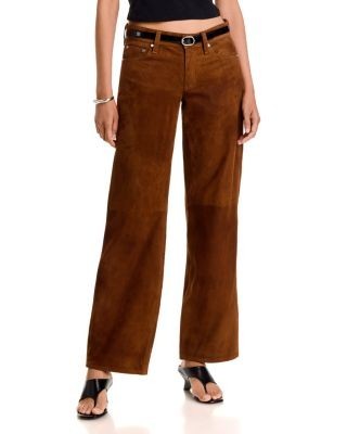 rag & bone Saige Suede Low Rise Wide Leg Jeans in Brown
