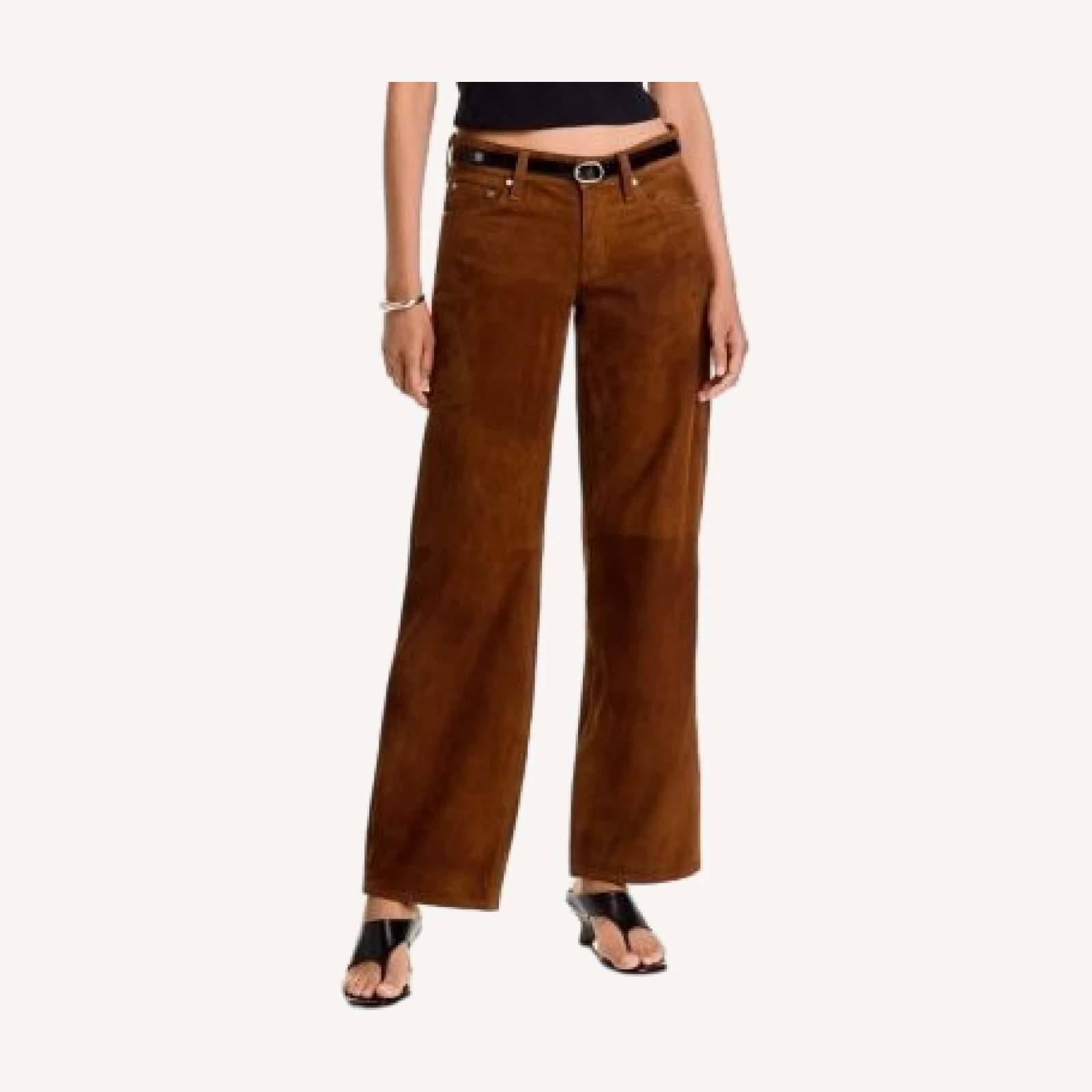 rag & bone Saige Suede Low Rise Wide Leg Jeans in Brown