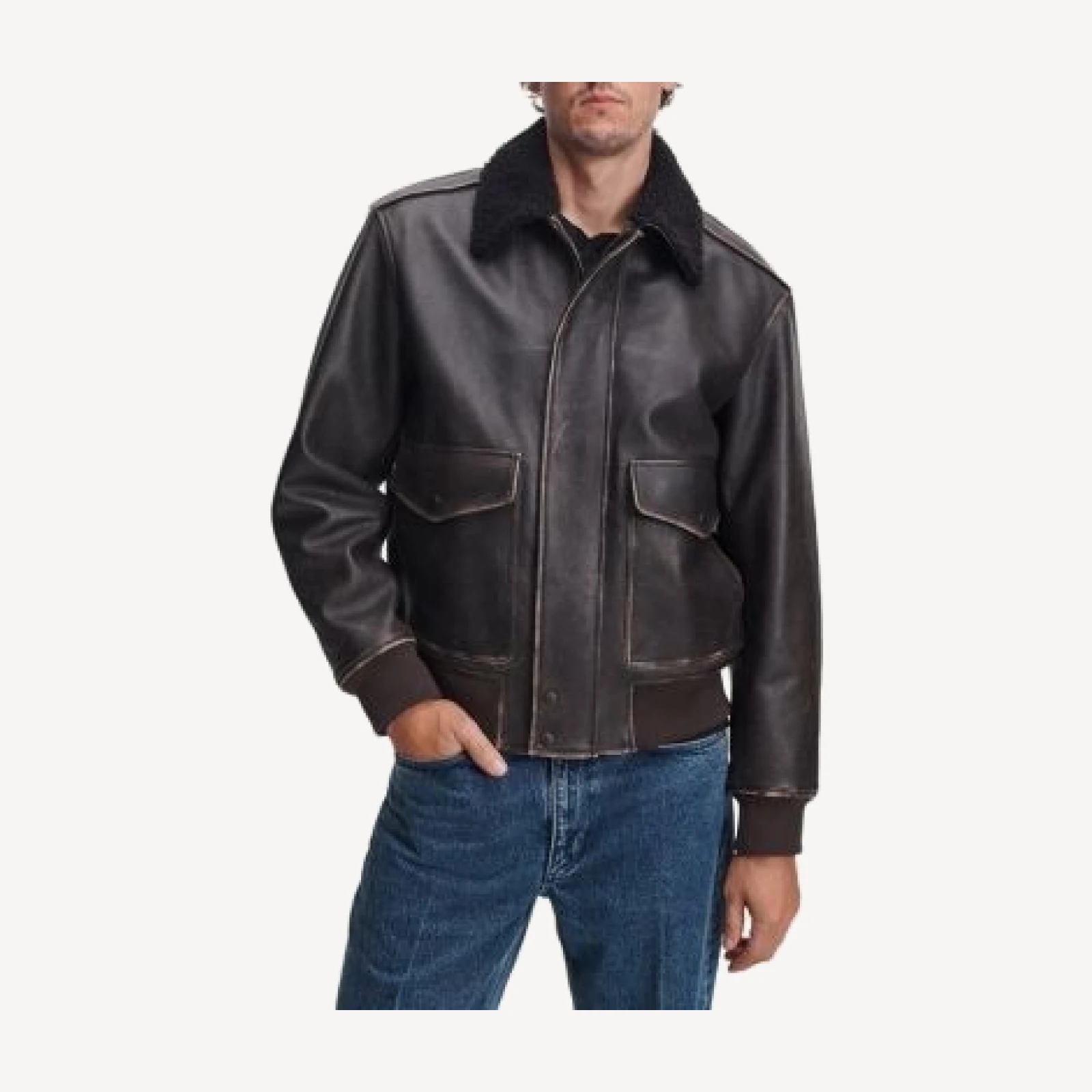 rag & bone Manston Leather Fleece Collar Flight Jacket