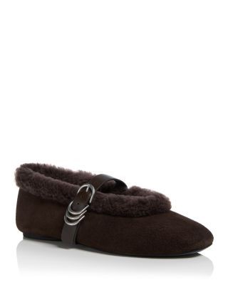 rag & bone Women's Spire Shearling Trim Suede Mary Jane Flats