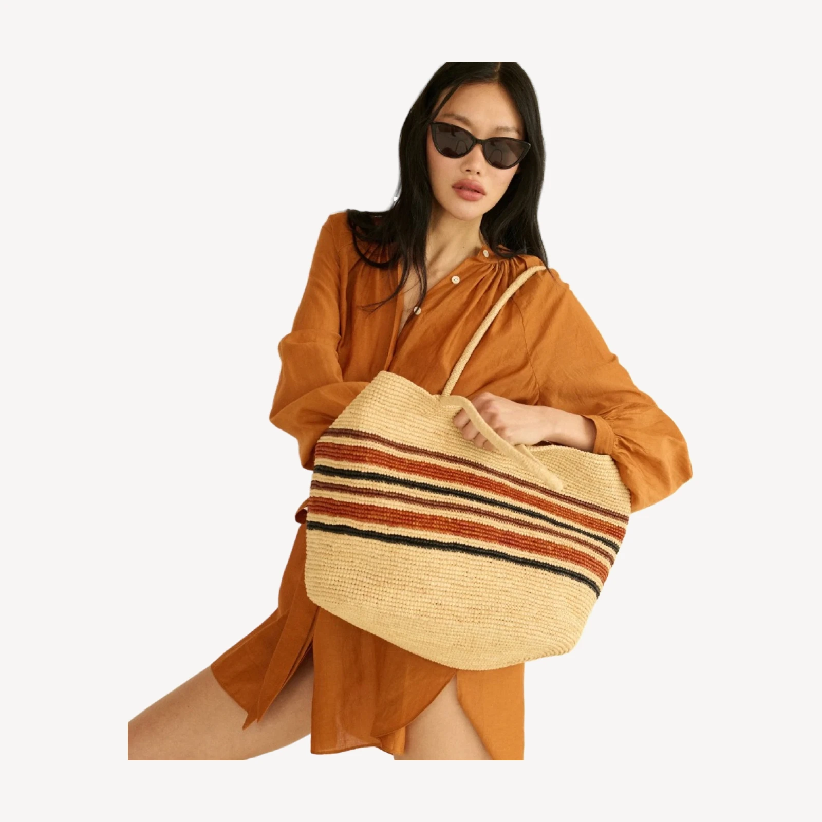 GRANDE HARBOUR TOTE -- NATURAL STRIPED RAFFIA