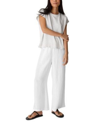 Eileen Fisher Striped Cotton Slub Cap Sleeve Top