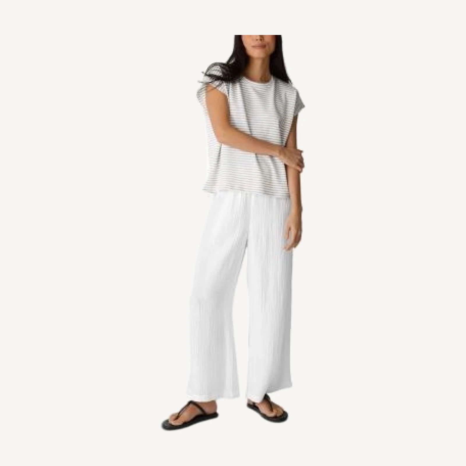 Eileen Fisher Striped Cotton Slub Cap Sleeve Top
