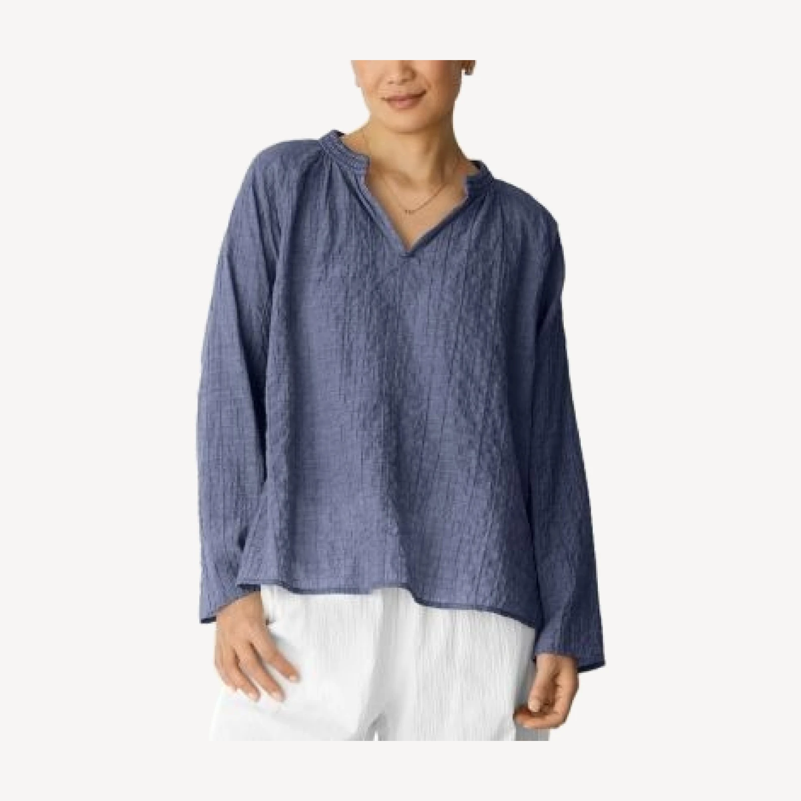 Eileen Fisher Cotton Microstripe Pucker Raglan Sleeve Top