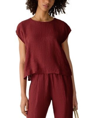 Eileen Fisher Jewel Neck Linen Top