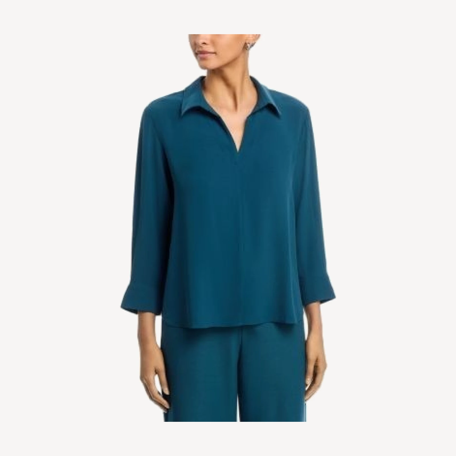 Eileen Fisher Silk Georgette Crepe Classic Collar Top