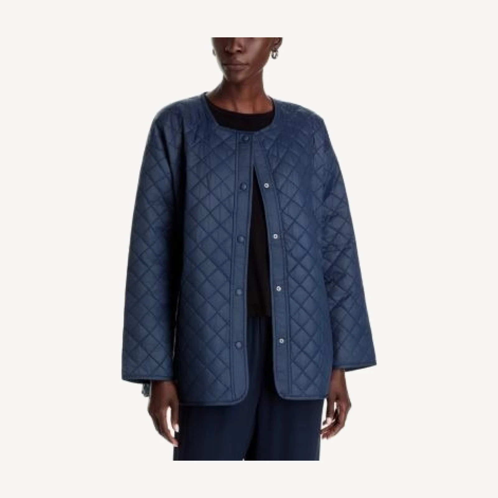 Eileen Fisher Nylon Round Neck Quilted Short Coat