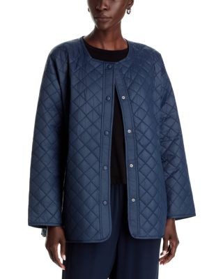 Eileen Fisher Nylon Round Neck Quilted Short Coat
