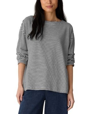 Eileen Fisher Striped Bateau Neck Boxy Top
