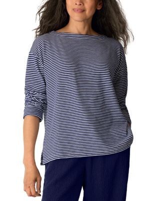 Eileen Fisher Striped Bateau Neck Boxy Top